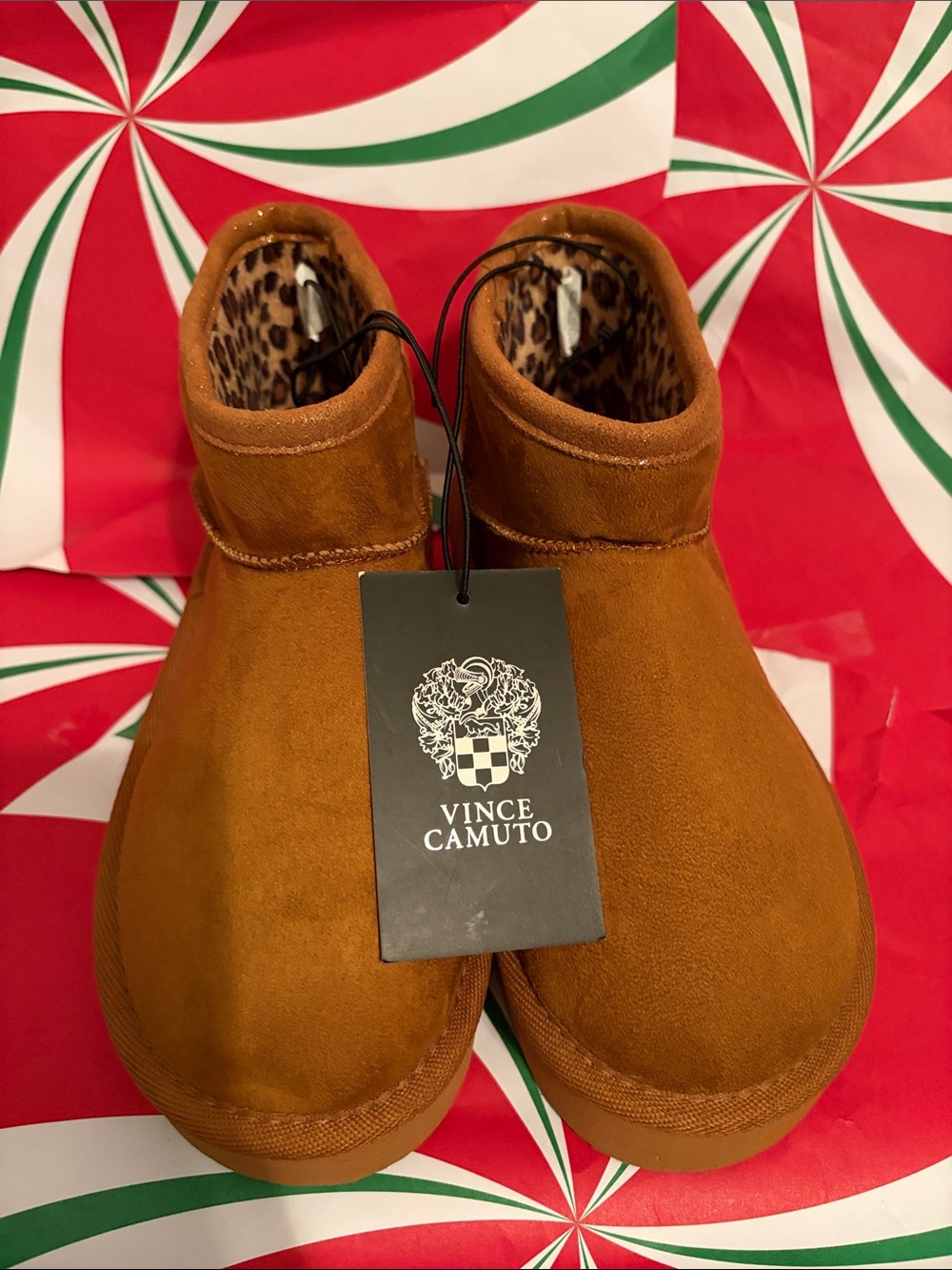 Vince Camuto Kids Chestnut Suede Ankle Boots with Leopard Lining